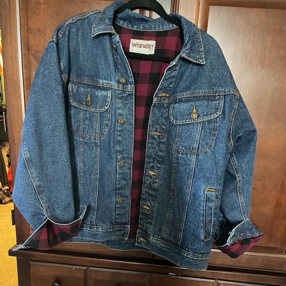 Flannel lined mens wrangler jean jacket